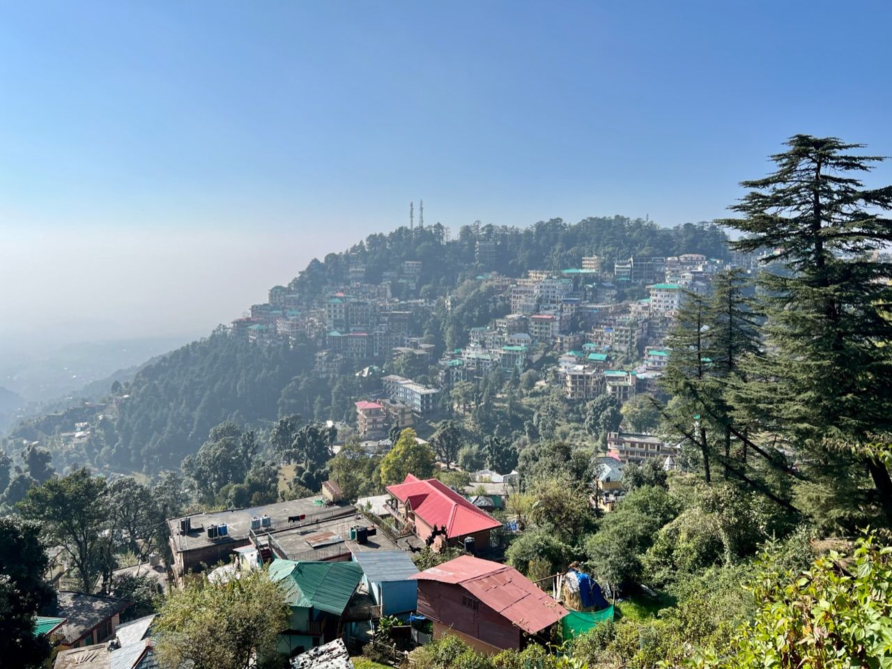 View of Dharamshala, India, taken from the road to Mcleod Ganj